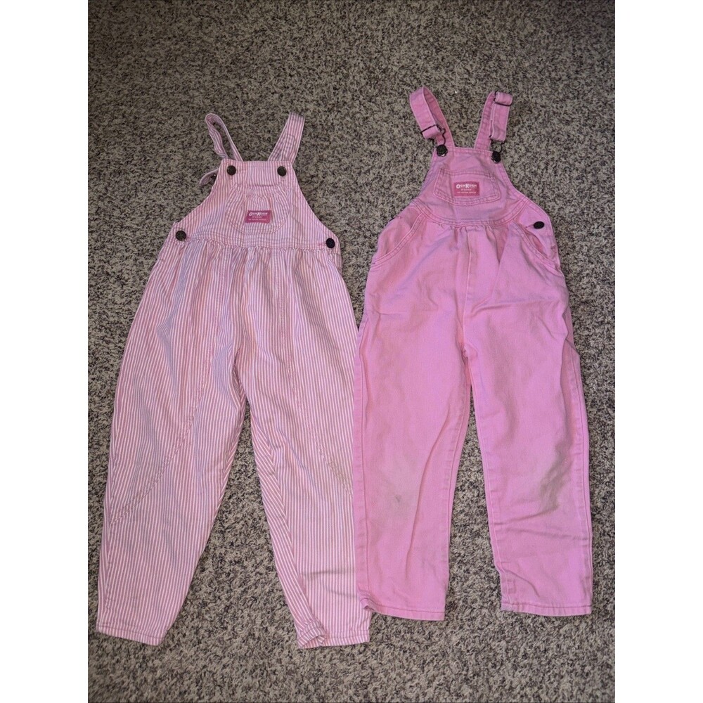 Vintage 90s Oshkosh B'Gosh Pink Overalls Pocket 5 Made In USA Girls Stripes